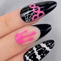 Faux Ongles Roses d'Halloween en Gros, Longs Stiletto, Motif BOO, Art Goutte à Goutte, Logo Personnalisé, Réutilisables