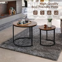 Table de chevet moderne Table d'appoint rustique en marbre brun Support de télévision Ensemble de 2 tables basses gigognes avec pied en fer