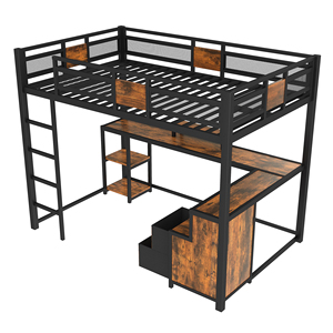 Ensemble de <span class=keywords><strong>lit</strong></span> mezzanine complet pour <span class=keywords><strong>chambre</strong></span> d'étudiant avec <span class=keywords><strong>bureau</strong></span> et rangement, design industriel, structure en métal et échelle - Product Image 6