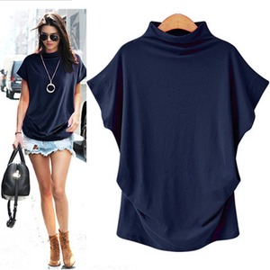 Soft Plus Size Women's High-<strong>Neck</strong> <strong>Top</strong> Short-sleeved T-shirt <strong>Mock</strong> <strong>Neck</strong> Fitted T-shirt for Women Half Turtleneck T-shirt - Product Image 5