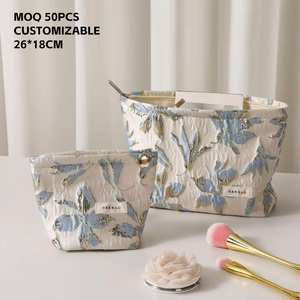 กระเป๋าเครื่องสำอางแบบซิปพับเก็บได้สำหรับเด็กผู้หญิง ลายแจ็คการ์ดด้ายทองสดใส ปรับแต่งได้  กระเป๋าคลัทช์พกพาความจุขนาดใหญ่ - Product Image 1