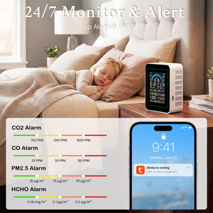 Monitor de Calidad del Aire Interior WIFI 10 en 1, TUYA, CO2, CO, TVOC, HCHO, PM2.5, PM10, Temperatura, AQI, con Pantalla LCD y USB para Hogar y Oficina - Product Image 5