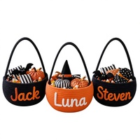 Keranjang Penyimpanan Rajut Tangan dari Tali Kapas Lucu Bergambar Kartun Personal Etsy, Kapasitas Besar untuk Permen dan Barang-Barang Lainnya, Tema Halloween