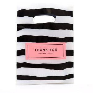 Sac en plastique à rayures noires et blanches fabriqué en usine, sac cadeau pour l'e-commerce, sac de rangement pour les achats - Product Image 3