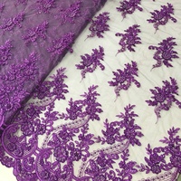 Tela de Tul con Lentejuelas y Cuentas Moradas de Lujo, Bordado a Mano de Alta Calidad para Vestidos de Novia y Prendas