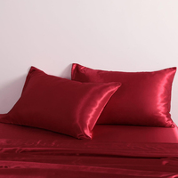 Nouvel ensemble de draps-housses en satin de polyester doux et soyeux rouge uni, 6 pièces, avec taies d'oreiller