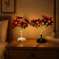Lampe de table à fleurs artificielles, lampe de nuit LED à fleurs rouges avec lampe pour cadeau féminin, décoration de salon, décoration de bureau