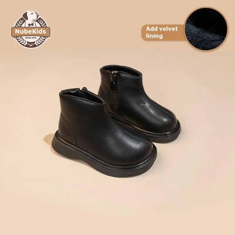 Botas de estilo retro Martin, botines personalizados con punta redonda para niños, zapatos de cuero para niños con cremallera