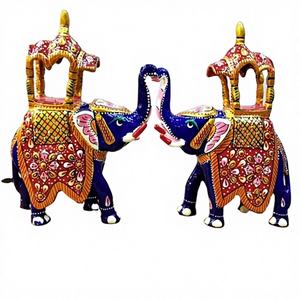 Figurines d'éléphants royaux en bois artisanales avec paire de howdah (design Art Déco, décoration de Pâques/mariage, décoration intérieure) - Product Image 1