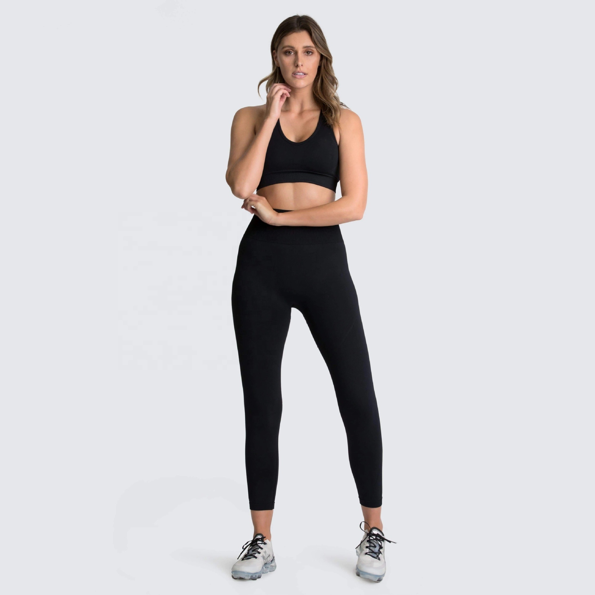 2024 New Arrived 2 Pieces Fitness Blank Plain Booty Breathable Sportswear Running Leggings Clothing Yoga Set