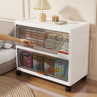 Armario de Almacenamiento de Plástico con Puerta Abatible de 55 cm, Organizador Transparente Plegable con Ruedas para Libros y Artículos Diversos