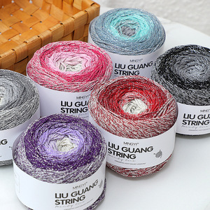 Filato per Torte Effetto Galassia Sfumato Scintillante 15mm, Filato in Cotone Cavo con <span class=keywords><strong>Filo</strong></span> Argentato, Filato Tinto in Sezioni per Uncinetto, Filato Intrecciato Rotondo per Borse - Product Image 3
