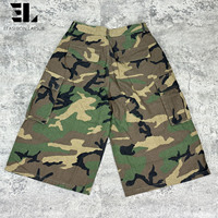 Shorts cargo camouflage en nylon ripstop délavé sur mesure LARSUR, pantalon capri court, pantalon baggy à bords bruts, shorts camouflage pour hommes