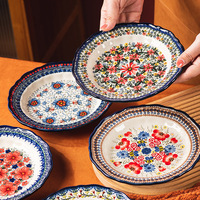 Assiette en céramique en poterie polonaise à motif floral artistique avec bord festonné, vaisselle de qualité supérieure pour la maison et les fêtes