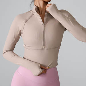 RUIQUWIN, ropa deportiva para mujer, nueva, transpirable, de secado rápido, manga larga, media cremallera, ajustada, Top de Yoga, diseño sin costuras - Product Image 3