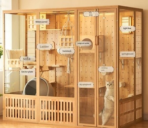Nueva villa de casa de lujo para gatos con luz <span class=keywords><strong>LED</strong></span>, recinto de madera con múltiples funciones y poste para rascar para Cat Cafe Pet Hospital - Product Image 5