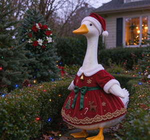 Christmas Porch Goose with Red Velvet Santa Dress Outdoor Christmas Yard Decorations - Product Image 6