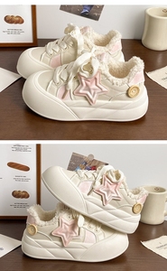 Zapatillas de deporte blancas con <span class=keywords><strong>plataforma</strong></span> forrada de lana cálida a la moda para mujer-Zapatos gruesos de diseño de estrella informal versátil - Product Image 6