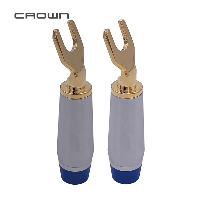 Hifi Brand New Gold Plug and Silver Shell Brass Round Type Spade Terminal Banana Plug Audio Speaker Cable Wire Connector