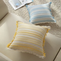 Housse de coussin jacquard à rayures couleur macaron avec franges, pour fête, mariage, décoration de la maison, lavable en machine, facile à nettoyer