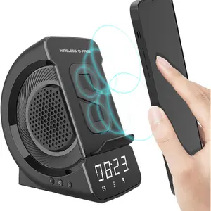 Bulk Producing Phone Stand Wireless Charger Speaker Usb Charging TF Card FM Radio Bt Speaker Time Alarm Hands Free Music Player