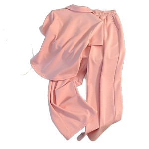 <span class=keywords><strong>Ensemble</strong></span> de sport d'été pour <span class=keywords><strong>femme</strong></span>, couleur unie, nouveau style <span class=keywords><strong>chic</strong></span> occidental, haut à manches courtes, boutons grenouille, taille cintrée, pantalon large, une pièce - Product Image 5