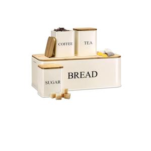 Farmhouse Bread Box for Kitchen Countertop Breadbox with 2 In 1 Bamboo Lid Extra Large Bread Storage Bin with 3 Pcs Storage