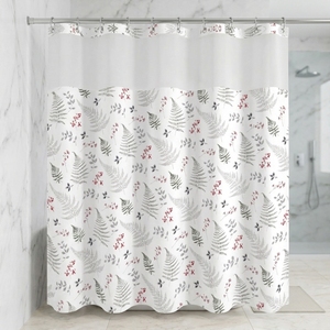 LIVING Green Leaf No Hook Blackout Shower Curtain Snap Liner Set 71x74 |   Style Bohème Vintage Neutre Forêt Botanique Ferme - Product Image 6