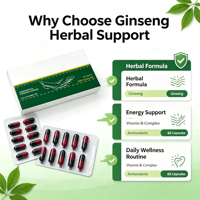 Produits de compléments alimentaires naturels en marque privée, compléments alimentaires pour la santé masculine, capsules de maca, de ginseng et de polygonatum pour soutenir le système immunitaire