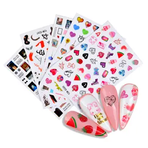 Autocollants Nail Art pour les ongles, adhésifs mignons en forme de cœur et yeux, motif Animal, ours, fleur, décoration pour manucure des enfants, 10 pièces