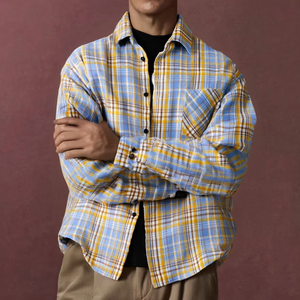 Camisas de vestir con cuello mandarín esenciales informales atemporales personalizadas 2025, cuello levantado ajustado, bolsillo en contraste para la temporada de otoño - Product Image 1