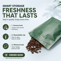 Sachet d'emballage en plastique pour grains de café, personnalisé, avec fermeture éclair, auto-scellant, vente en gros d'usine