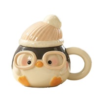 Nouvelle Tasse et Assiette en Céramique Créatives et Adorables Motif Pingouin – Design Cartoon Haute Esthétique pour Famille et Couples