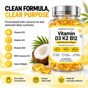 Cápsulas Blandas de Vitamina D3 K2 B12 OEM para Bienestar Diario, Nutrición Equilibrada y Apoyo Energético, Fórmula Sin Azúcar, 60 Unidades - Product Image 3