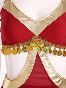 Costumes de danse jazz pour femmes, tenue de danse du ventre, robe en mousseline métallique avec culotte et collier, costume de danse exotique pour performance - Product Image 5