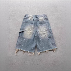 Shorts en jean TRUEN pour homme, style européen et américain, 100 % coton, streetwear, bords bruts, effet usé, coupe ample - Product Image 3