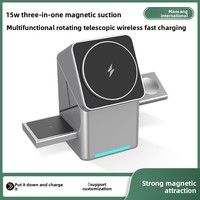 Cargador Inalámbrico Magnético Portátil 3 en 1, Estación de Carga Rápida de 15W para Teléfonos Móviles, Auriculares y Relojes Inteligentes