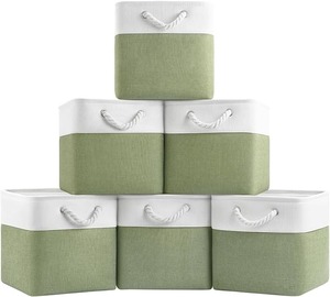 Boîtes de rangement pliables en tissu, lot de 6, cubes organisateurs pliables avec poignées en corde pour vêtements, jouets, maison - Product Image 1