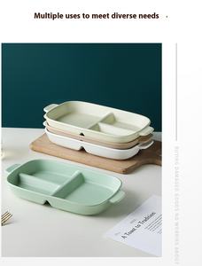 Assiette à compartiment rectangulaire à double poignée en céramique nordique, assiette à dîner à contrôle des portions, petit-déjeuner créatif, vente en gros - Product Image 5