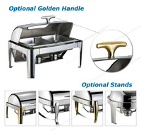 Hochwertiges Edelstahl-Chafing-Dish-Buffet-Set, quadratisch, gold-silber, mit gerolltem Rand, inklusive Glas-Speisewärmer für