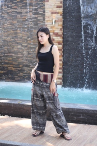 กางเกงฮาเร็มผ้าฝ้าย100% กระเป๋าโอเวอร์ไซส์เอวยางยืดลำลอง - Product Image 5