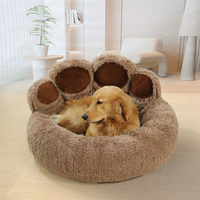 Canapé pour animaux de compagnie en fausse fourrure de luxe, forme de patte d'ours, rembourrage en coton PP, doux et confortable, lavable, antidérapant, lit pour chien en peluche