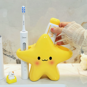 ที่วางแปรงสีฟันไฟฟ้ารูปดาวน่ารัก ที่วางแก้วในห้องน้ำ ที่วางสบู่สีเหลือง อุปกรณ์จัดระเบียบบนเคาน์เตอร์ - Product Image 2