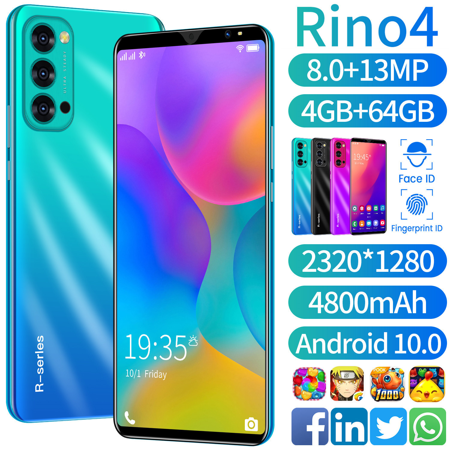 Low Price 4g Smartphone Rino 4 Cheapest oem Global Version Mobile 64GB 128GB 512GB Android Smart Phones
