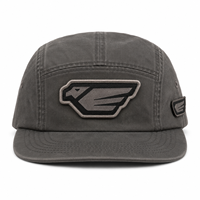 Gorra de Camper de Algodón Lavado de 5 Paneles con Parche de Cuervo, Estilo Vintage, Estilo Urbano, Unisex, Etiqueta Personalizada, Directo de Fábrica