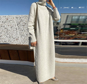 Maglioni Lunghi Invernali Coreani da Donna, Casual e Comodi, a Collo Alto <span class=keywords><strong>in</strong></span> Cashmere Intrecciato, Abiti Maxi <span class=keywords><strong>in</strong></span> <span class=keywords><strong>Maglia</strong></span> per Donne - Product Image 3