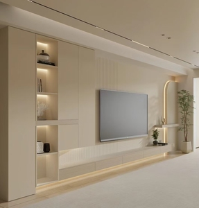 Moderna casa Hotel galleggiante in legno Tv armadi mobili Design soggiorno illuminazione a Led schermo a parete Tv Cabinet Design - Product Image 5