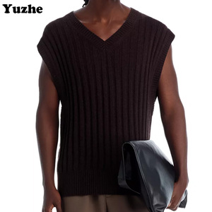 سترة رجالية بدون أكمام للبيع بالجملة، تصميم كاجوال برقبة على شكل <span class=keywords><strong>V</strong></span>، نسيج جاكار محبوك، صناعة من القطن والبوليستر - Product Image 1