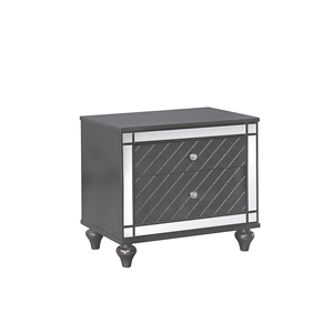 Glam Contemporary 2 <b>Drawer</b> Nightstand With Mirror Plating Tapered Legs Gray Finish Bedroom <b>Storage</b> <b>Drawers</b> - Product Image 1
