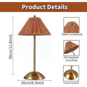 Lámpara de Escritorio LED de Mimbre Tejido Recargable, Decoración para el Hogar, Luz Nocturna para Sala de Estar, Decoración de Ambiente para Dormitorio, Lámpara de Noche - Product Image 4
